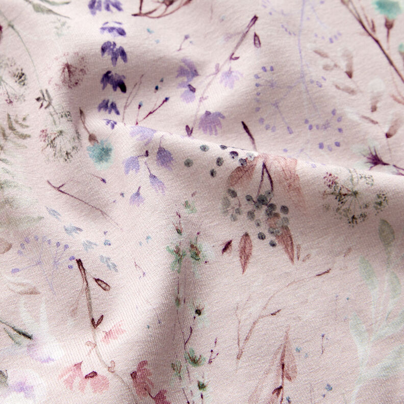 Jersey de viscose Flores e folhas delicadas – rosa-velho claro,  image number 2