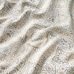 Tecido para decoração Jacquard Azulejos elegantes – anémona/bege claro, 