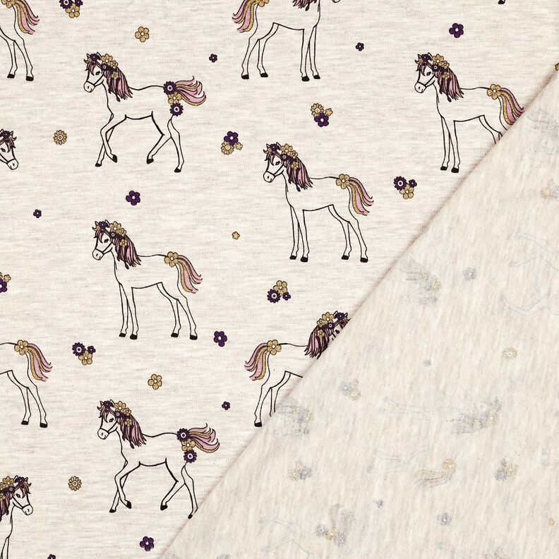 Jersey de algodão Cavalo florido com brilhantes | Poppy Fabrics – natural/dourado,  image number 4