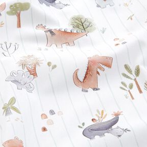 Popelina de algodão Dinossauros e riscas Impressão Digital – branco/verde amarelado, 
