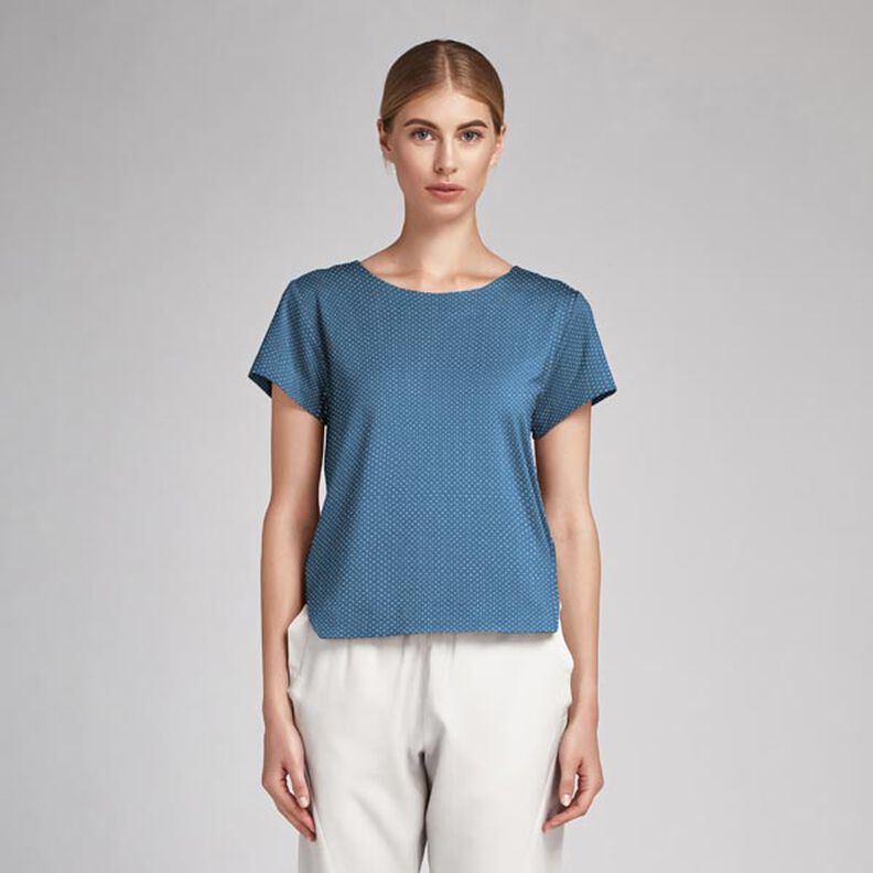 Popelina de algodão pintas pequenas – azul ganga/branco,  image number 7