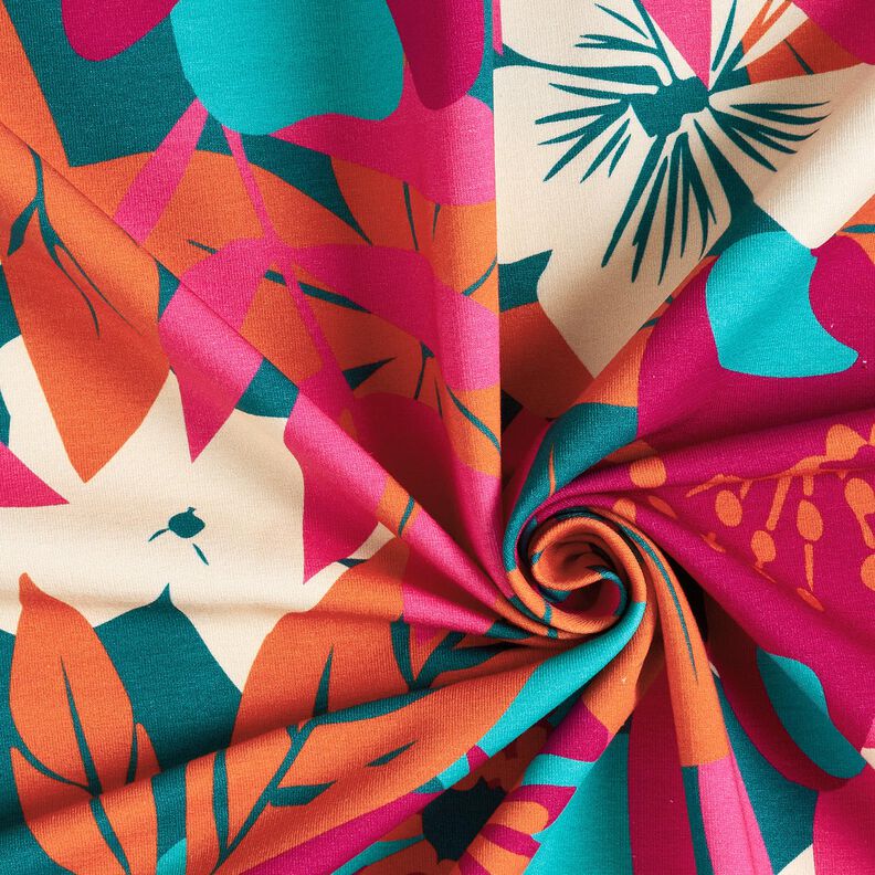 French Terry Sweat de verão Flores grandes – azul petróleo,  image number 3