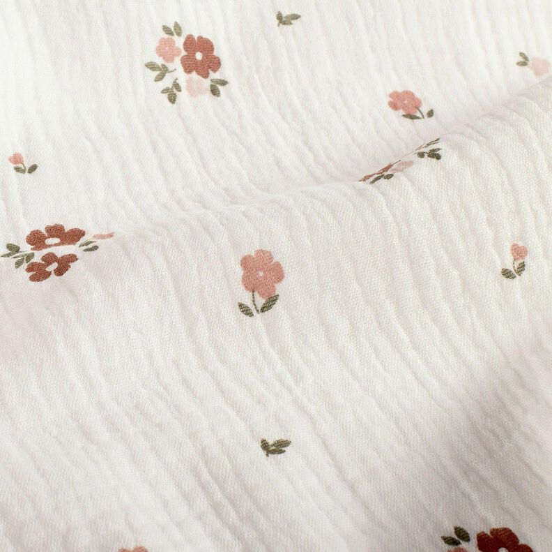 Musselina/ Tecido plissado duplo Flores – branco,  image number 2