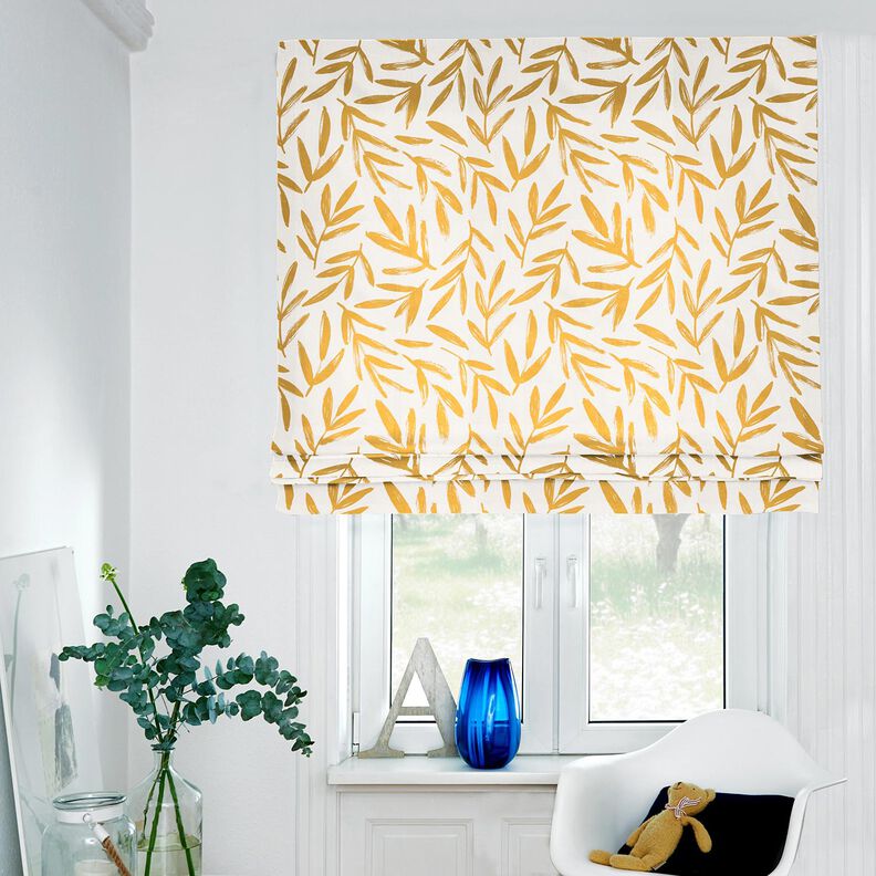 Tecido para decora&ccedil;&atilde;o Meio linho Panam&aacute; Folhas minimalistas &ndash; mostarda/natural,  image number 6