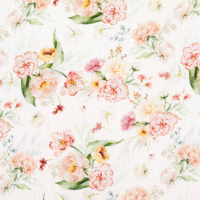 Musselina/ Tecido plissado duplo Bouquet de flores Impressão Digital – branco sujo,  image number 1