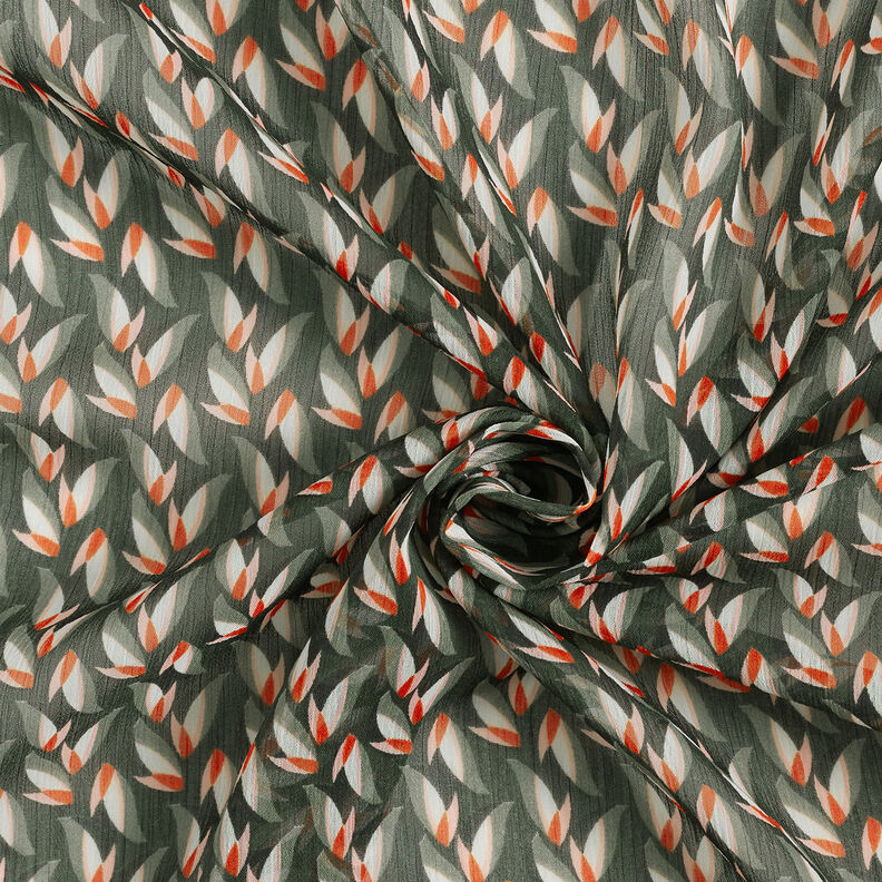 Crepe Chiffon Padr&atilde;o de folhas &ndash; preto/verde amarelado,  image number 3