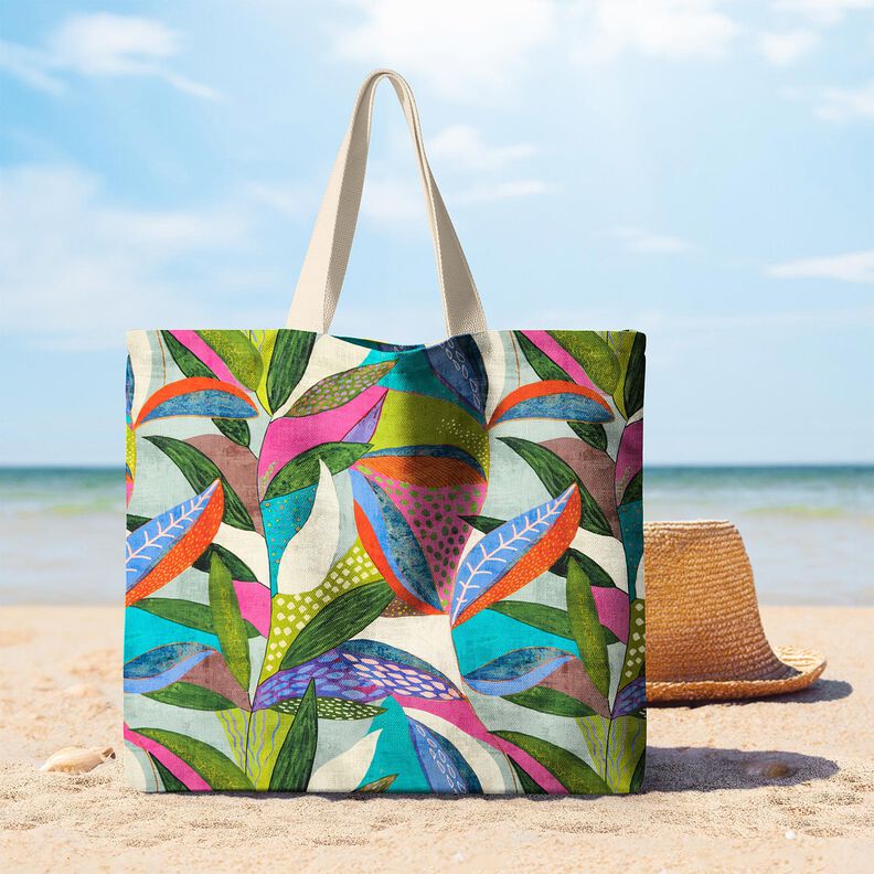 Tecido para decoração Meio linho Panamá Folhas tropicais – laranja/verde escuro,  image number 7