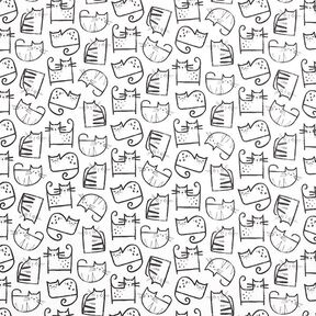 Tecido de algodão Cretone Esboços Gatos – preto/marfim, 