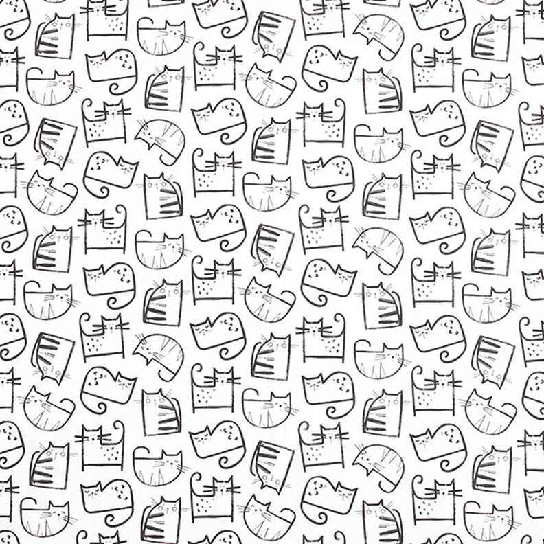 Tecido de algodão Cretone Esboços Gatos – preto/marfim,  image number 1