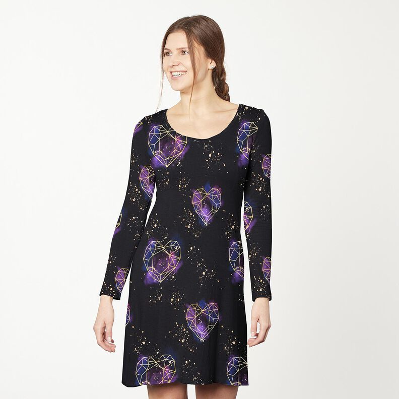 Jersey de algod&atilde;o Cora&ccedil;&otilde;es de orig&acirc;mi com salpicos dourados | Glitzerp&uuml;ppi &ndash; preto/roxo,  image number 5