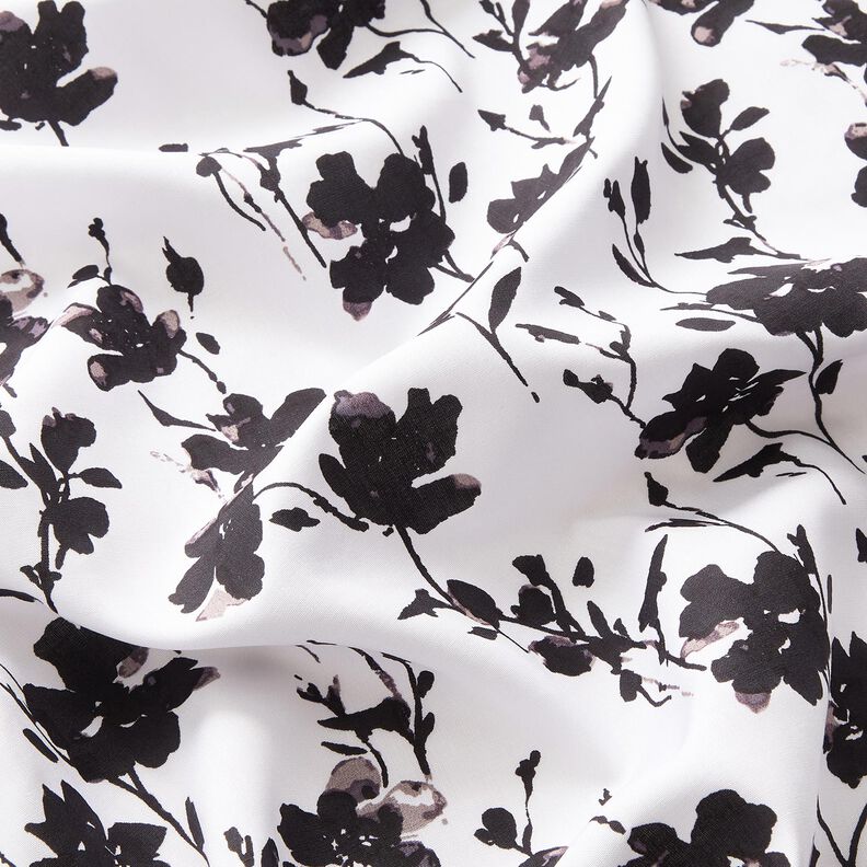 Tecido de viscose Estampado floral abstrato – branco/preto,  image number 2