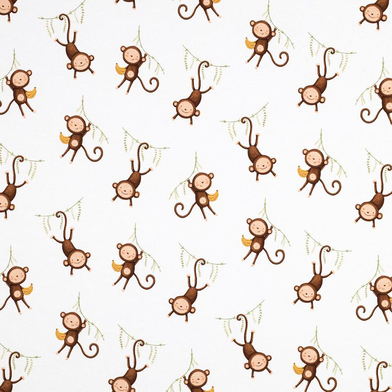 GOTS Jersey de algodão Macacos na selva Impressão Digital | Poppy Fabrics – branco/castanho escuro,  image number 1