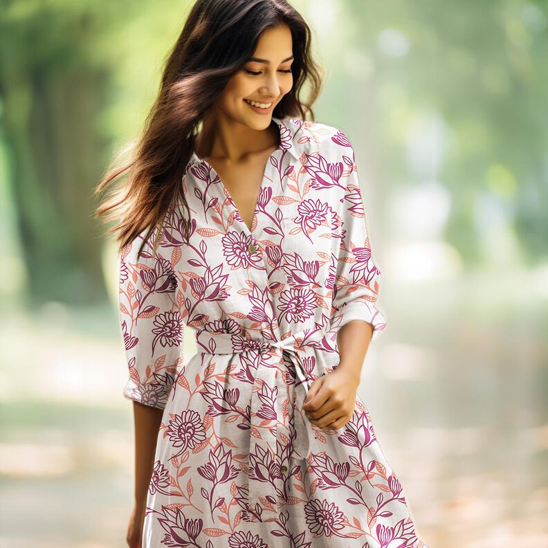 Mix de linho e viscose Flores | Poppy Fabrics – marfim/uva,  image number 6