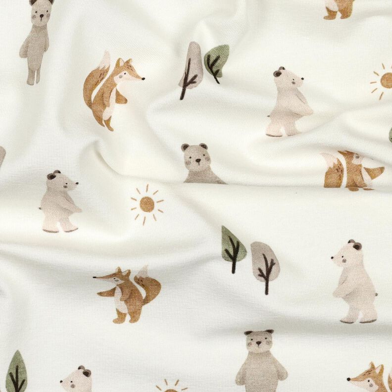 Jersey de algodão Animais na floresta Impressão Digital | Poppy Fabrics – marfim/anémona,  image number 2