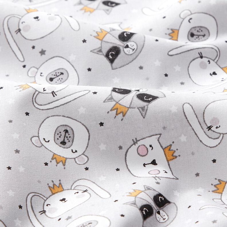 Popelina de algodão Animais com coroas – cinzento claro,  image number 2