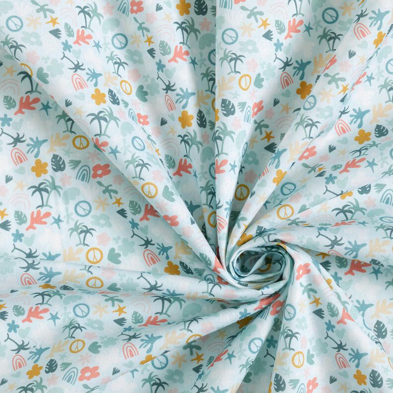 Popelina de algodão Bio Mundo de palmeiras – azul bebé/menta clara,  image number 3