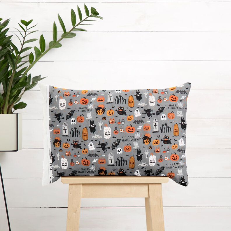 Tecido de algod&atilde;o Popelina Happy Halloween &ndash; elefante cinzento/laranja-claro,  image number 5