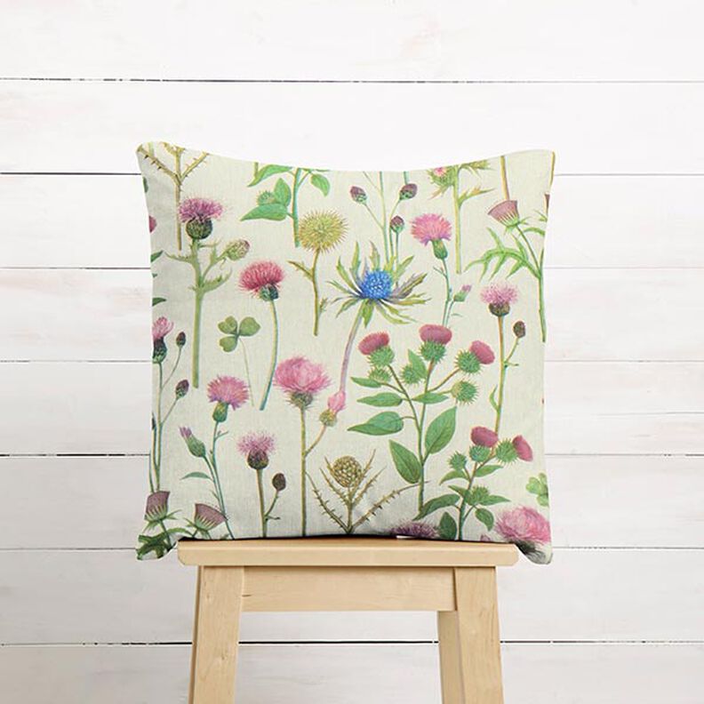 Tecido para decoração Meio linho Panamá Cardos – verde-pinheiro/natural,  image number 7