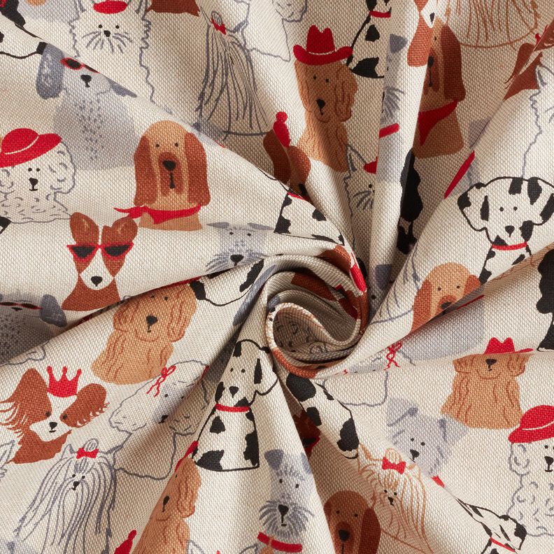 Tecido para decora&ccedil;&atilde;o Meio linho Panam&aacute; C&atilde;es elegantes &ndash; natural/cinzento,  image number 3