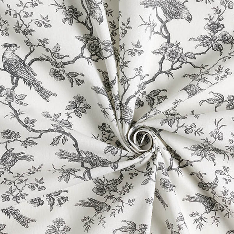 Tecido de algodão Cretone Pássaros – cinza ardósia/branco sujo,  image number 3