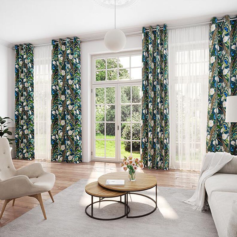 Tecido para decoração Meio linho Panamá Impressão digital Pavão – verde escuro,  image number 7