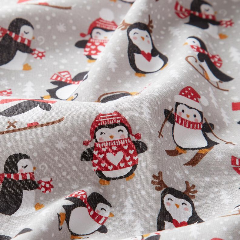 Tecido de algod&atilde;o Cretone Pinguins &ndash; cinzento-prateado,  image number 2