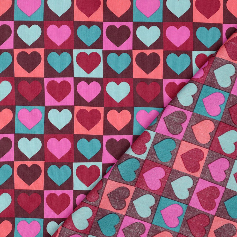 Popelina de algodão Corações Xadrez | Poppy Fabrics – bordeaux,  image number 4