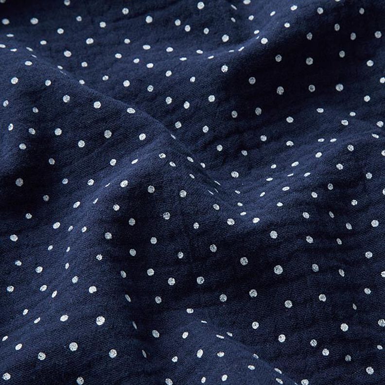 Musselina/ Tecido plissado duplo Pintinhas – azul-marinho/branco,  image number 2