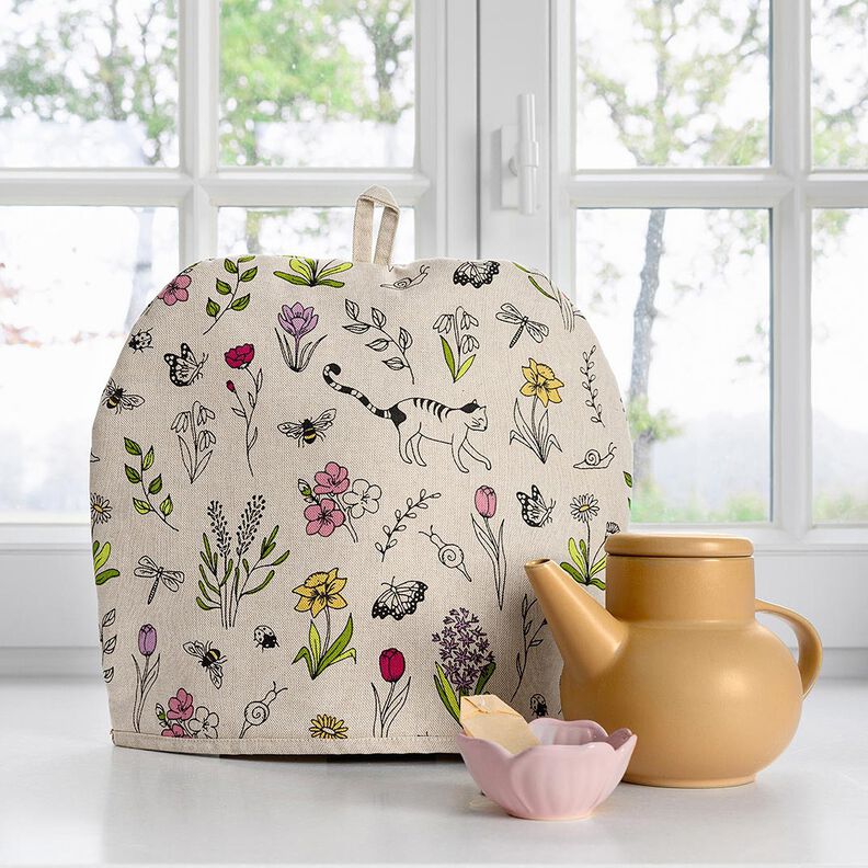 Tecido para decoração Meio linho Panamá Flores de primavera – natural/rosa,  image number 6