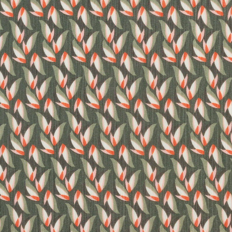 Crepe Chiffon Padr&atilde;o de folhas &ndash; preto/verde amarelado,  image number 1