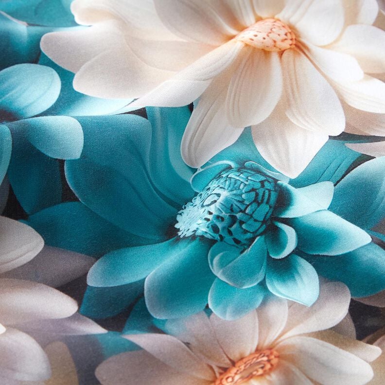 Tecido de viscose Flores de camomila Impress&atilde;o digital &ndash; natural/azul petr&oacute;leo claro,  image number 2
