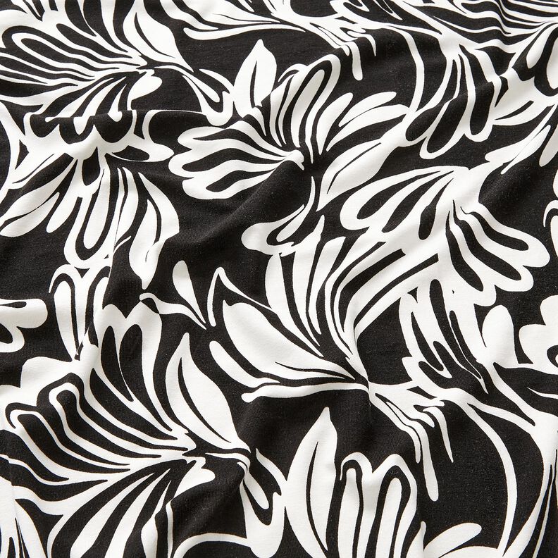 Jersey de viscose Flores abstratas – preto/marfim,  image number 2