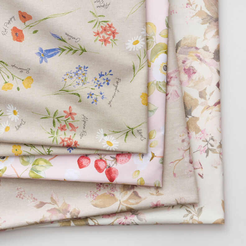 Tecido para decoração Meio linho Panamá Flora dos Alpes – natural/azul,  image number 5