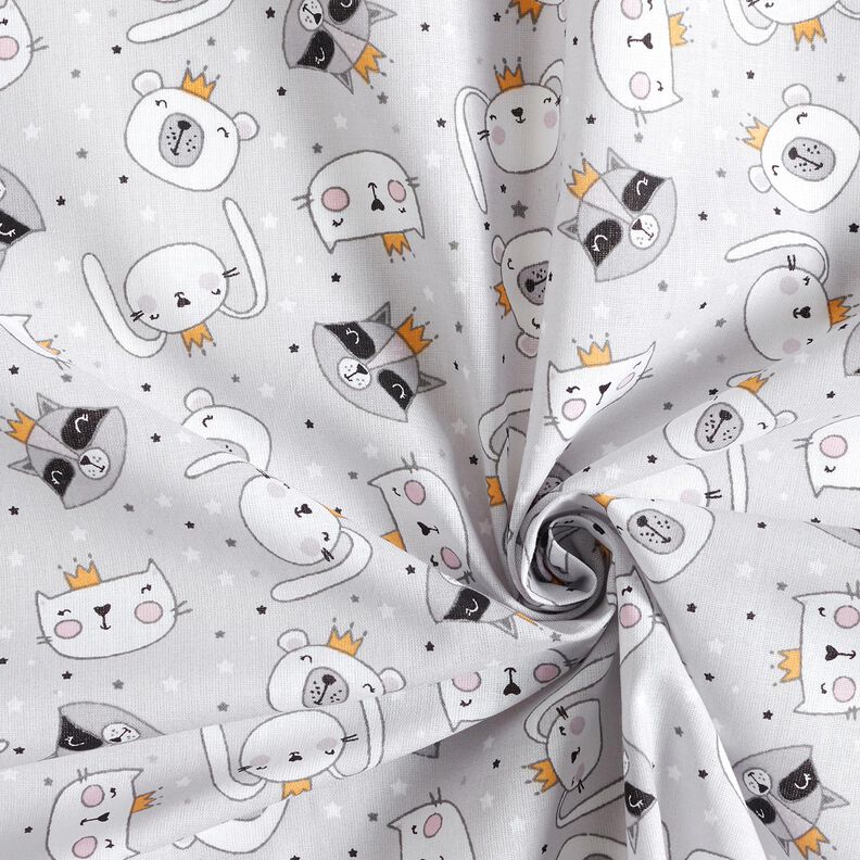 Popelina de algodão Animais com coroas – cinzento claro,  image number 3