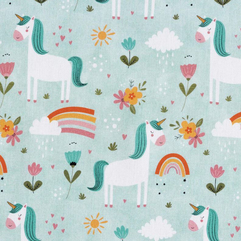 Popelina de algodão Unicórnio no mundo do arco-íris Impressão Digital – azul-gelo,  image number 1