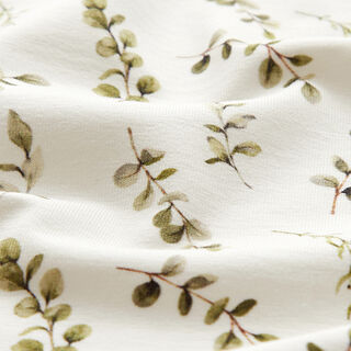 Jersey de algodão Gavinha de eucalipto Impressão Digital  – branco sujo, 