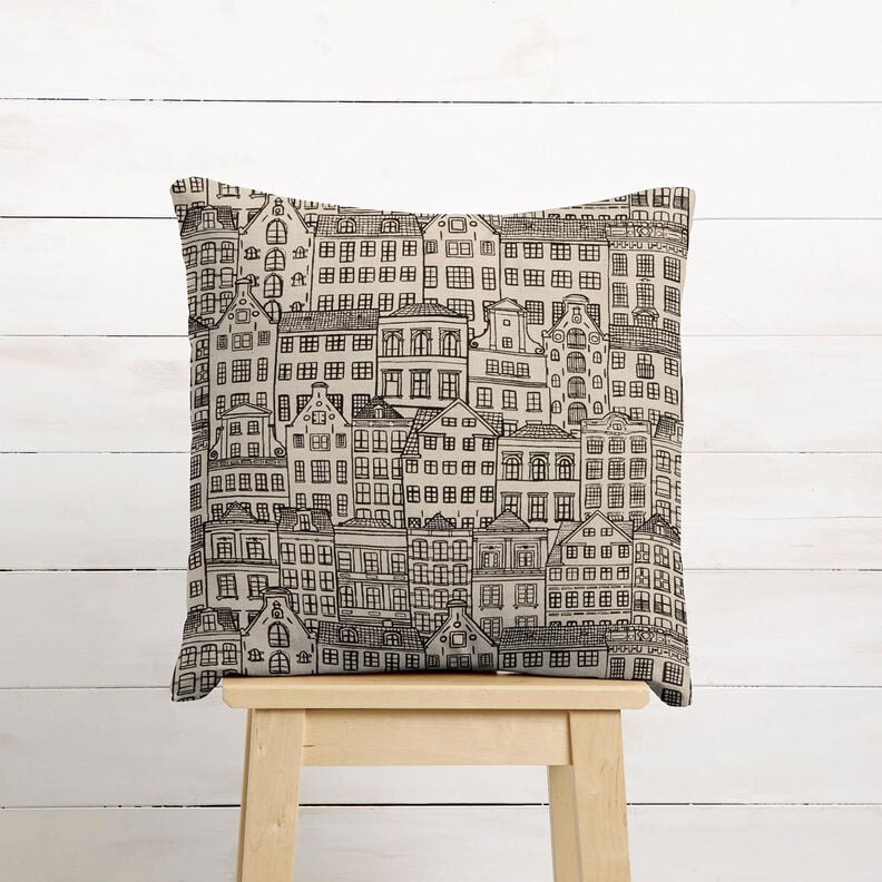 Tecido para decoração Meio linho Panamá Casas de cidade – natural/preto,  image number 9