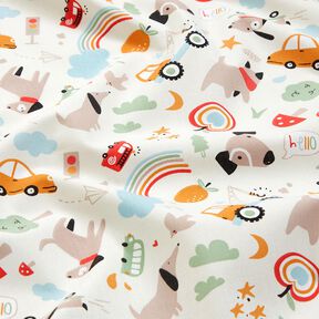 Popelina de algodão Cães em viagem– branco sujo, 