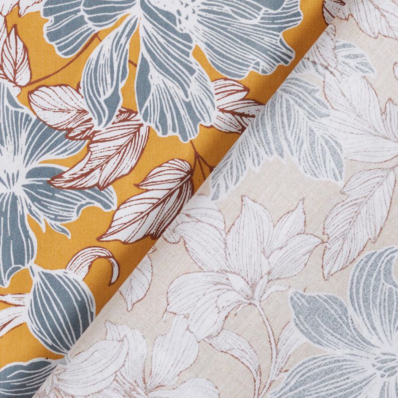 Tecido de algodão Cretone Flores grandes – mostarda/cinzento,  image number 4