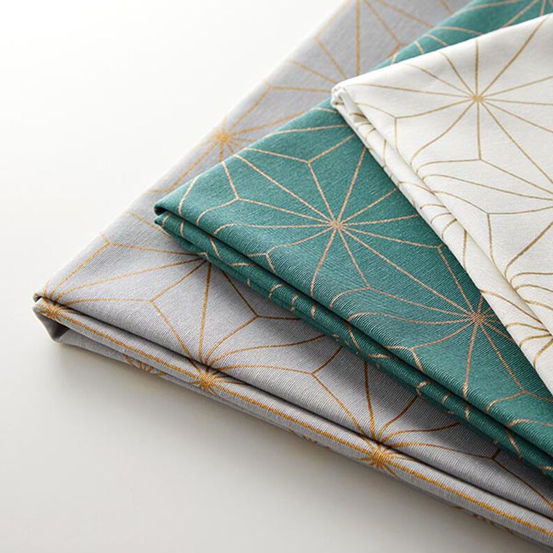 Tecido para decoração Lona Estrelas Art déco – azul petróleo/dourado,  image number 5