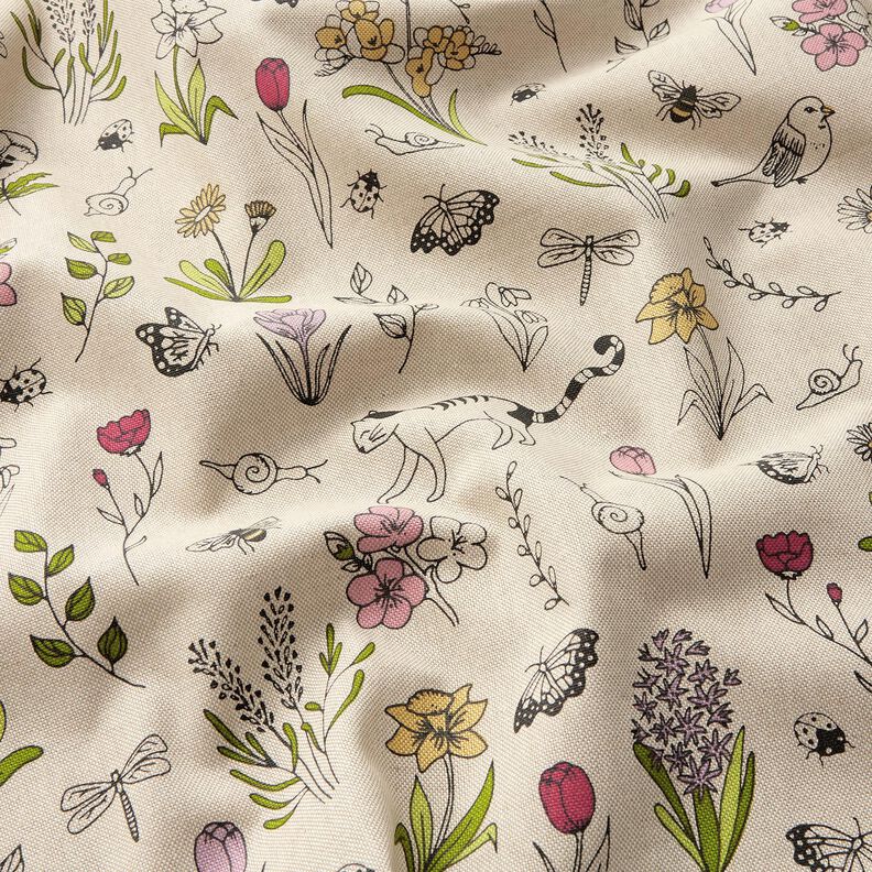 Tecido para decoração Meio linho Panamá Flores de primavera – natural/rosa,  image number 2