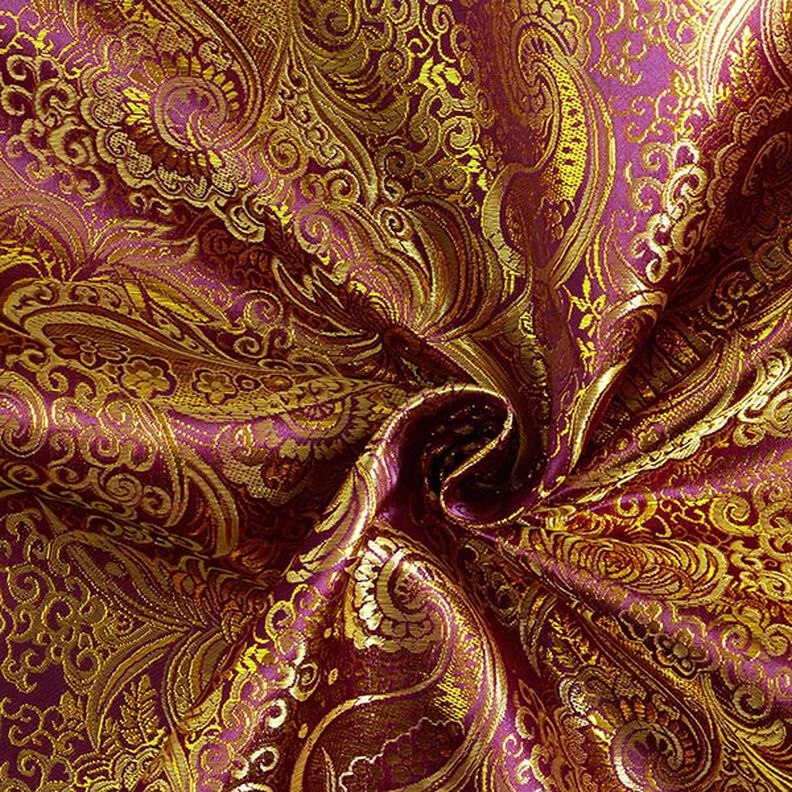 Jacquard para vestuário Paisley metálico – roxo/dourado,  image number 4