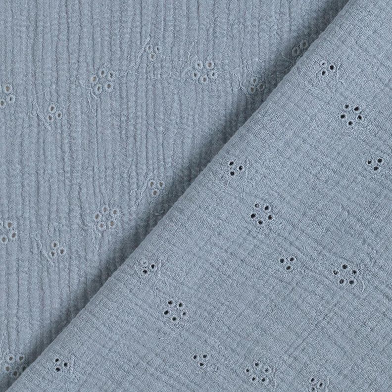 Musselina/ Tecido plissado duplo Bordado inglês Gavinhas florais – cinza claro,  image number 4