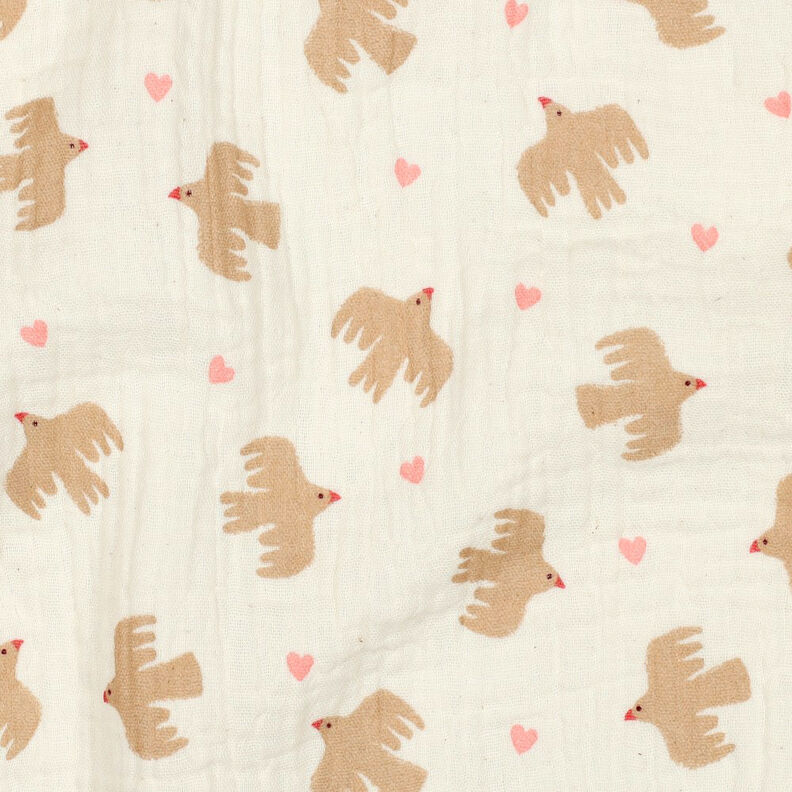 GOTS Musselina/ Tecido plissado duplo Pássaros e corações | Poppy Fabrics – branco sujo,  image number 3