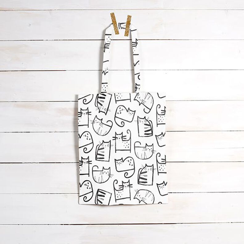 Tecido de algodão Cretone Esboços Gatos – preto/marfim,  image number 8