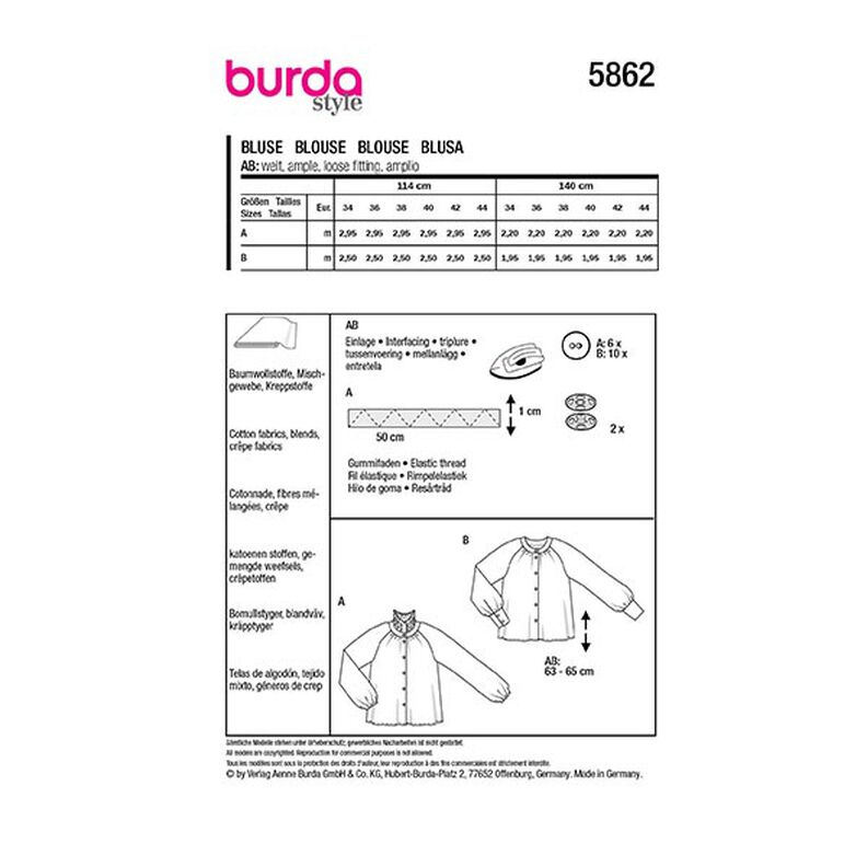 Blusa | Burda 5862 | 34-44,  image number 9