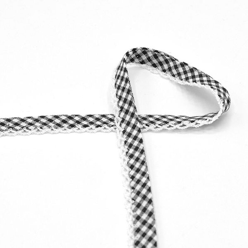 Fita de viés Xadrez Vichy com rebordo em croché [20 mm] – preto,  image number 2