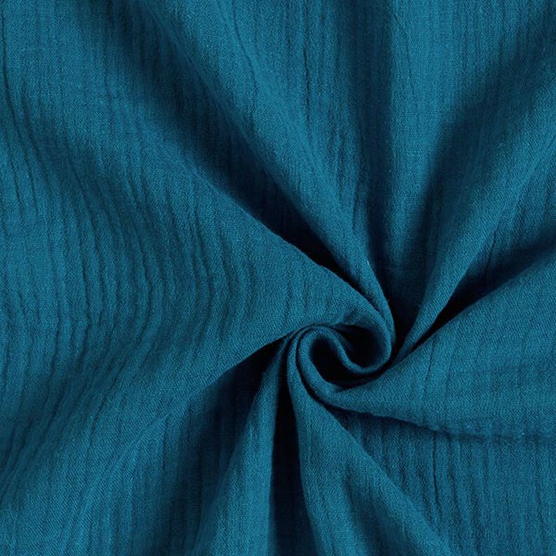 GOTS Musselina/ Tecido plissado duplo | Tula – azul petróleo,  image number 1
