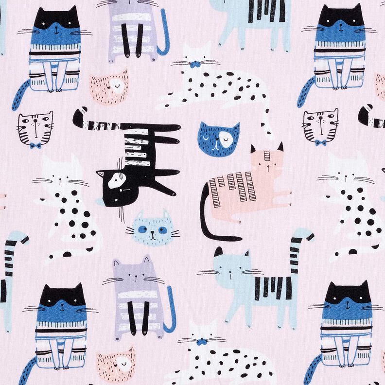 Tecido de algodão Cretone Gatos abstratos – rosa-claro/branco,  image number 1