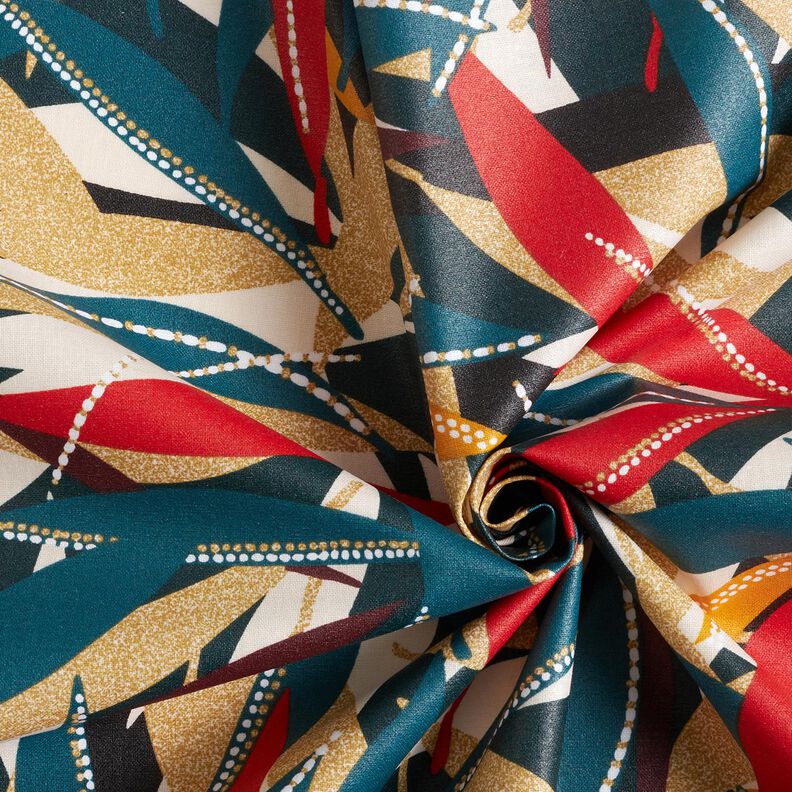 Algodão revestido Folhas delicadas – carmin/azul petróleo,  image number 4